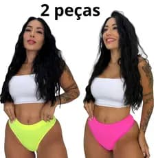 Kit 2 Calcinha Feminina Tanga Poliamida Canelada Moderna Confortável