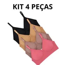 Kit 4 Sutiãs em Poliamida Sem Costura Confortavel Alça Regulável Bojo Removivel