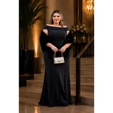 Vestido Longo Festa Sereia Plus Size Formatura Madrinha Crepe Ombro a Ombro Outono Inverno