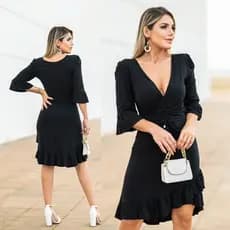 Vestido Feminino Midi Babado   Social Balada