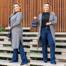Cardigan Feminino Plus Size Longo com Fendas Juquitiba Brasil  GG ao G4