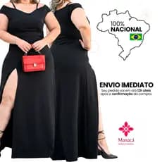Vestido Longo Plus Size Festa  Crepe Alcinha Casamento Madrinha Fenda GG ao G4
