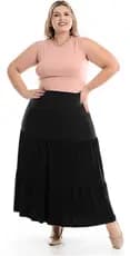 Saia Longa Plus Size Três Marias Babado Feminina