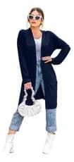 Casaco Cardigan Kimono Longo Bolso Feminino Blusa Blusinha Outono Inverno