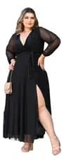Vestido Longo Plus Size De Festa Manga em Tule Madrinha Formatura Casamento