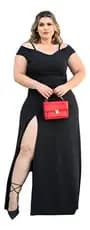 Vestido Longo Crepe Alcinha Plus Size Fendas Laterais Feminino GG ao G4