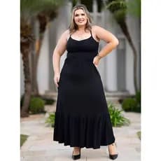 Vestido Longo Plus Size Moda Feminina Alcinha Fina com Regulador Elastex nas Costas
