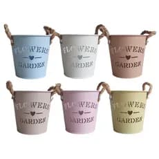 UN Vaso Metal 12x9,5x13cm Flowers Garden (vazado) Alças  Corda Cachepot Redondo p Arranjo, Flores, Plantas e Decoração