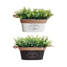Cachepot Floreira  Vaso de Metal com Arranjo Pick de Eucalipto Verde Planta Artificial Decoração