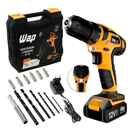 Parafusadeira Furadeira Sem Fio 12v Wap Bpf 12k3 Kit Malet