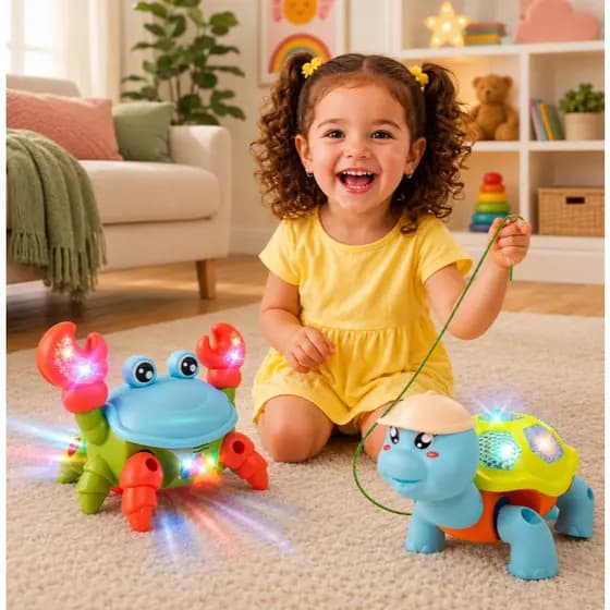 KIT Brinquedo Caranguejo fujão + tartaruga dançante Musical interativo Com Som e Luz - Envio Imediato