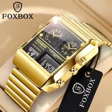 FOXBOX Novo Relógio Quadrado Criativo Masculino Marca Superior De Luxo Digital Moda Dupla Display Relógios Para Homem