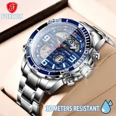 LIGE LED Digital Dual Display FOXBOX Relógio De Quartzo Original Para Homens Moda Esportiva Calendário Luminoso À Prova D'água Data