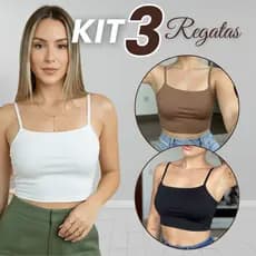 Kit 3 Regatas Croped Feminina Suplex Al莽a Fina Cropped Top Tube Casual Academia Premium Elegante Curta