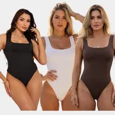 Kit 3 Body Feminino Suplex Premium Regata Quadrado Al莽a Larga B谩sico Casual Ver茫o Praia