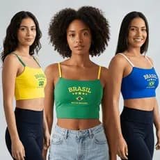 Blusa Regata Cropped Brasil Feminina Ribana  Alcinha Suplex Moda Carnaval Copa Tend锚ncia 2026