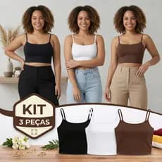 Kit 3 Cropped Regata Al莽a Fina Suplex Feminina Moda Top Alcinha
