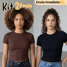 Kit 2 Baby Tee Feminina Blusa Slim Fit Manga Curta Compress茫o Ajuste Perfeito Blusinha V谩rias Cores
