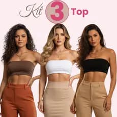 Kit 3 Top Tube Feminino Tomara Que Caia Cropped Faixa Fitness Academia Blusinha Suplex B谩sico Ver茫o