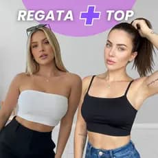 Kit Regata Cropped + Top Tule Faixa Feminino Fitness Academia Tomara Que Caia Alcinha Decote Ver茫o