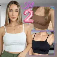 Kit 2 Cropped Regatas Feminina Regatinha Top Baby Look Alcinha Al莽a Fina