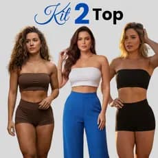 Kit 2 Top Tube Cropped Feminino Tomara Que Caia Faixa Fitness Academia Suplex Liso Treino Blusinha