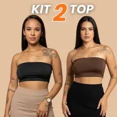 Kit 2 Cropped Top Tube Feminino Tomara Que Caia Sem Bojo Fitness Academia Faixa Suplex Blusinha Ver茫o