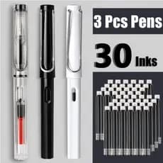 33Pcs Kawaii Fountain Pen Replaceable Ink Set Black/Blue/Red ink EF 0.38mm School Pen Office Supplies Stationery Writing