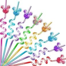 8pcs Anime Straws For Kids Cartoon Mickey Mouse Tema Rato Reutilizável Palha Decoração De Aniversário Suprimentos Para Festa Baby Shower Toys Gif