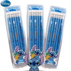 12pcs/set Anime Stitch Disney Lápis De Desenho Animado Para Crianças Com Material Escolar De Borracha Christmars Gif