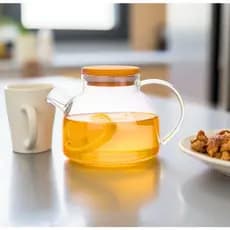 Chaleira De Vidro Com Tampa Bambu 1l Jarra Chá Café Borossilicato