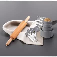 Kit Culinário Rolo de Madeira para Massa + Colher Medidora Cozinha Pizza Bolo Pão