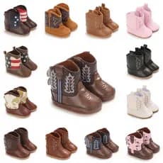 0-18 Meses Botas De Bebê Couro De Cowboy Ocidental Bordadas Inverno