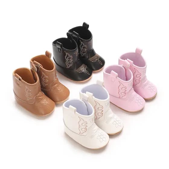 Botas De Outono E Inverno Para Bebês Com Sola Macia Propriedades Antiderrapantes Tanto Homens Quanto Mulheres . Couro De cowboy Ocidental De 0-1 Anos