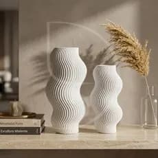 Kit 2 Vasos Decorativos Ondulados Para Sala, Quarto, Cozinha Impressão 3D