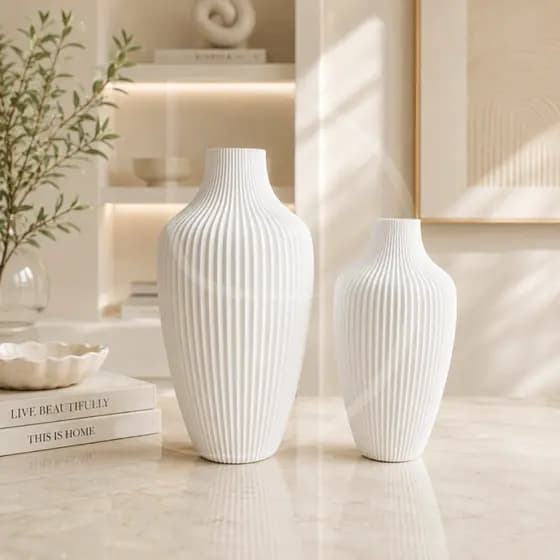 Kit 2 Vasos Cone Ripados Decorativos Moderno Para Sala, Quarto, Cozinha Impressão3D