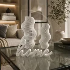 Kit Decorativo Minimalista: Vaso Ondulado + Letreiro Home