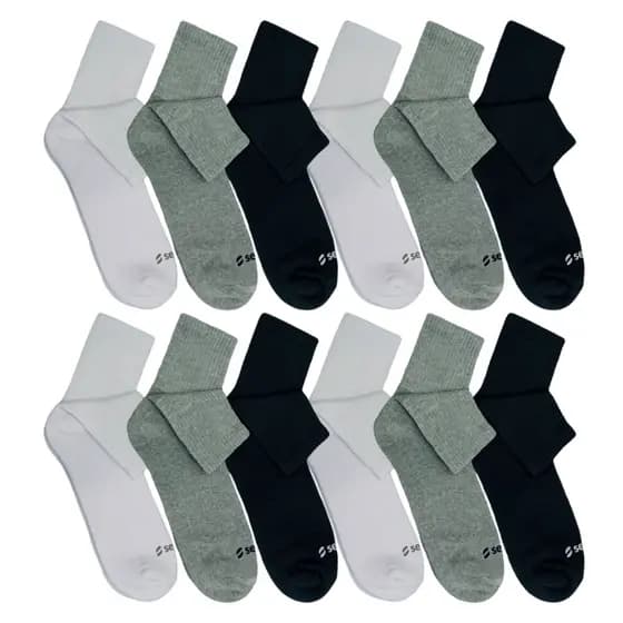 Kit Até 12 Pares Meia Adulto Cano Médio Algodão Branco Preto Cinza Casual Esportiva.