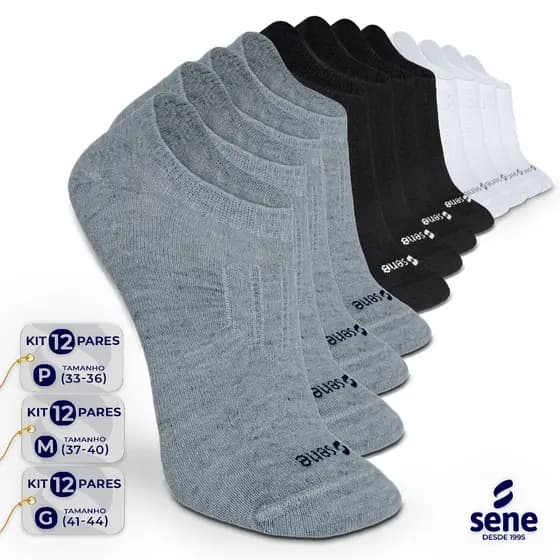Kit Até 12 Pares Meia Soquete Feminina Masculina Meias Sapatilha Branca Preta Cinza