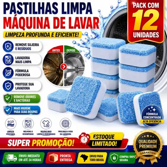 Kit Pastilhas Limpador Máquina de Lavar Efervescente Antibacteriana Limpeza Interna Redução Odor