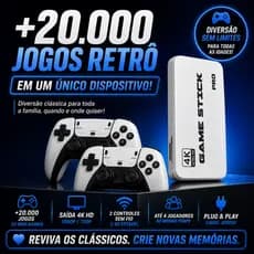 Game Stick M15 4K com 2 Controles Sem Fio +20.000 Jogos Retro HDMI Plug & Play