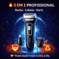 Máquina de Cortar Cabelo Sem Fio Kemei 3 em 1 Aparador Barba Pelo Nariz Elétrico Bivolt Recarregável