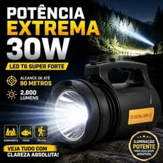 Lanterna T6 Recarregável 30W Bivolt Holofote LED Forte Longo Alcance Pesca Camping TD-6000A