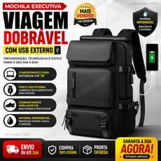 Mochila Executiva Notebook USB Impermeável Dobrável Viagem Trabalho Compartimento para Sapatos
