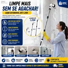 Escova de Limpeza Elétrica Rotativa 9 em 1 Sem Fio Recarregável Multiuso Cabo Extensível Limpa