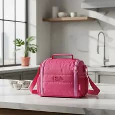 Lancheira Térmica porta marmita Barbie Rosa com Alça e Bolso Telado Oficial
