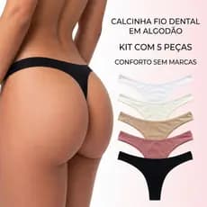 Kit 5 Calcinhas Tanga Fio Dental Algodão Cotton Confortável