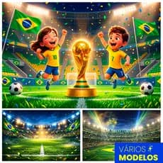 Painel Retangular Copa Do Mundo Brasil Decoração Em Tecido 2,2 x 1,5 Mt