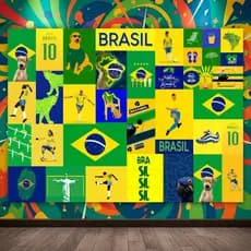 Painel de Festa Retangular Brasil Futebol Lambe Lambe Em Tecido 1,5x2,2 Mt