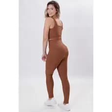 Conjunto Fitness Feminino Caramelo Top com Bojo e Legging Cintura Alta Sem Transparência COR:CARAMELO;TAMANHO:M
